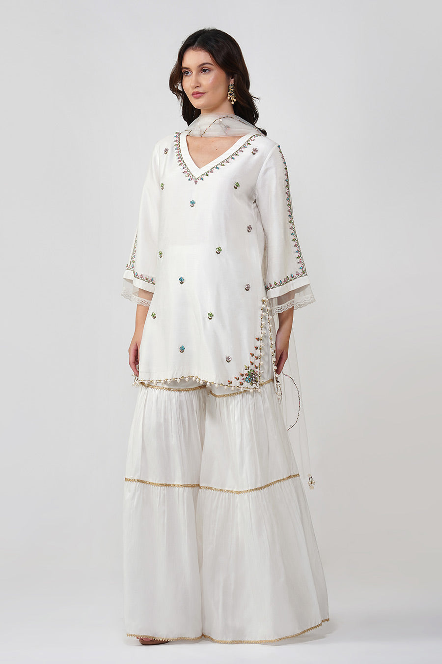 Ivory Crystal Embroidered Gharara Set