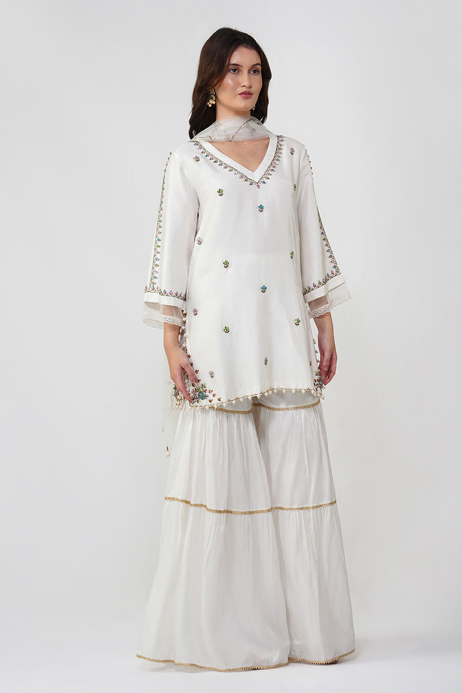 Ivory Crystal Embroidered Gharara Set