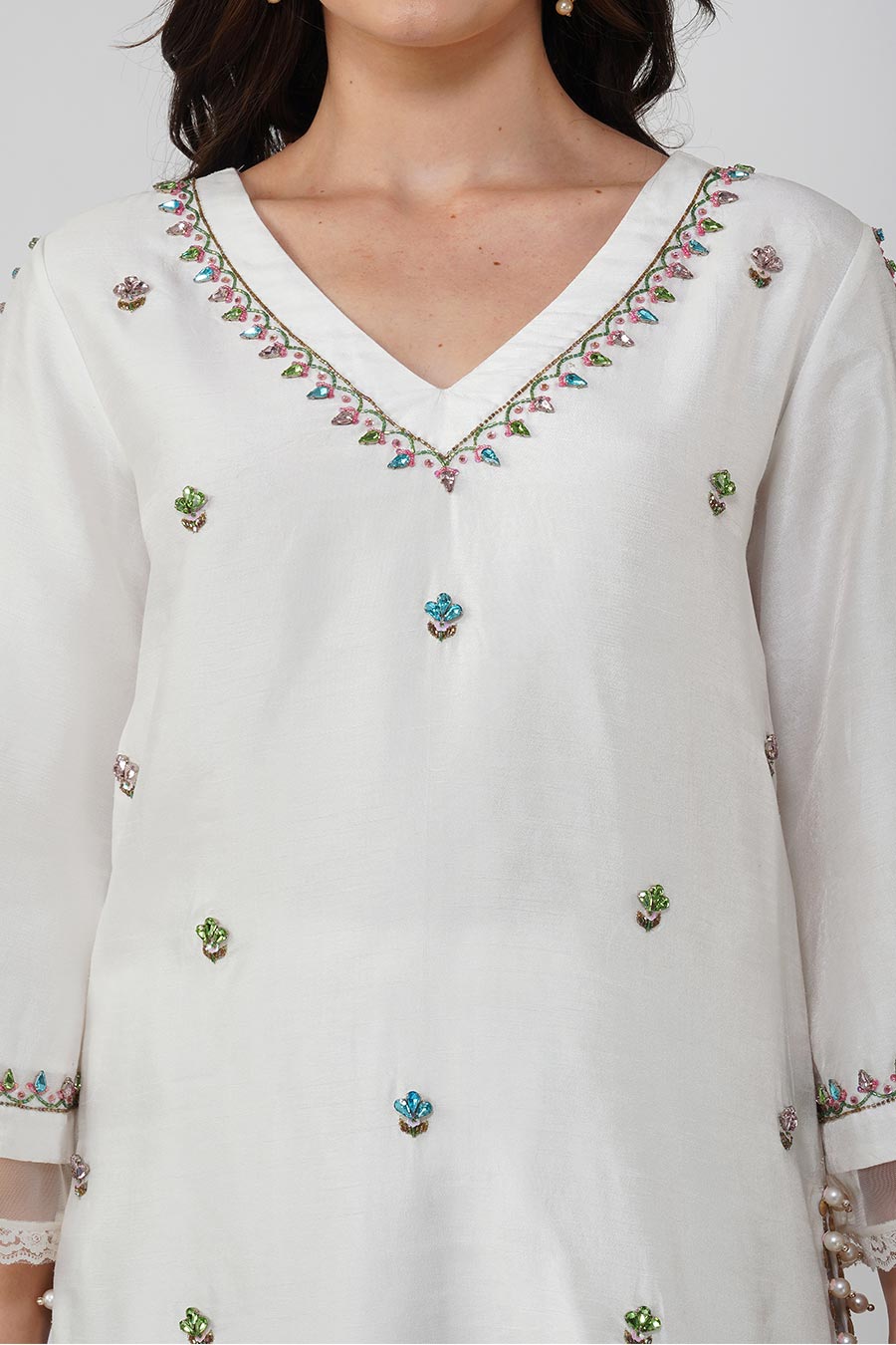 Ivory Crystal Embroidered Gharara Set