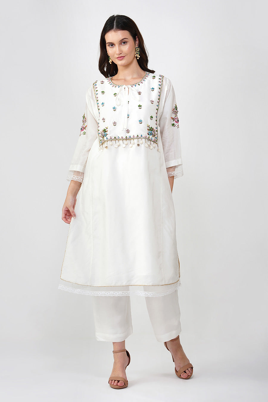 Ivory Crystal Embroidered Kalidar Kurta Set