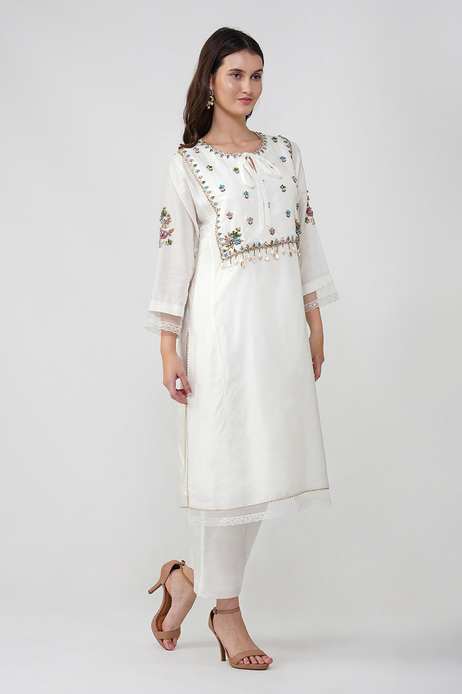 Ivory Crystal Embroidered Kalidar Kurta Set