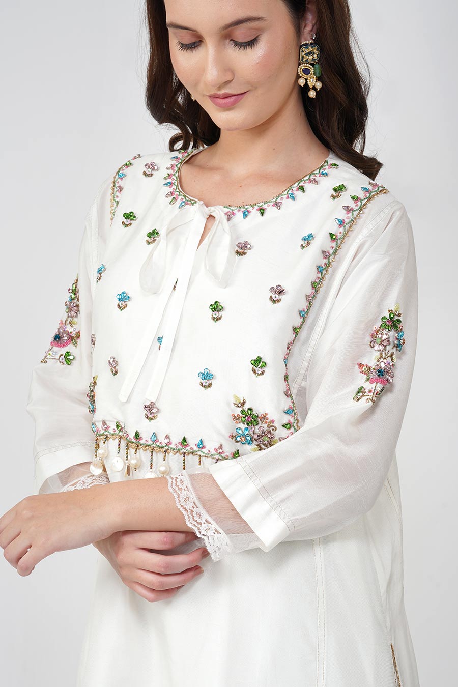 Ivory Crystal Embroidered Kalidar Kurta Set
