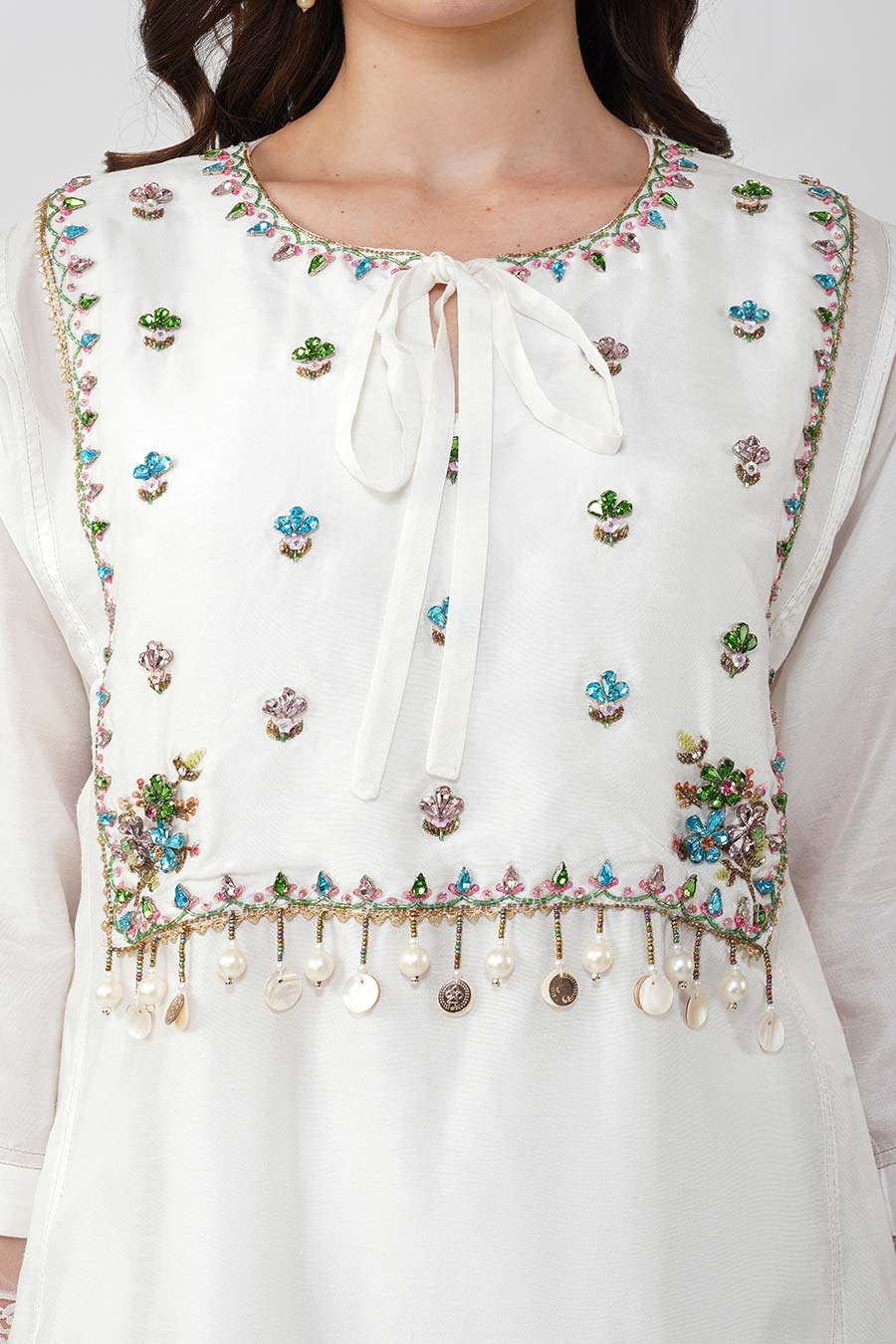 Ivory Crystal Embroidered Kalidar Kurta Set