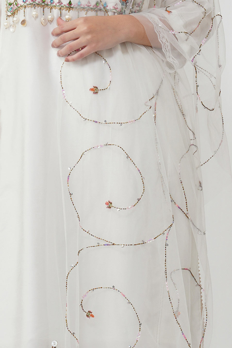 Ivory Crystal Embroidered Kalidar Kurta Set