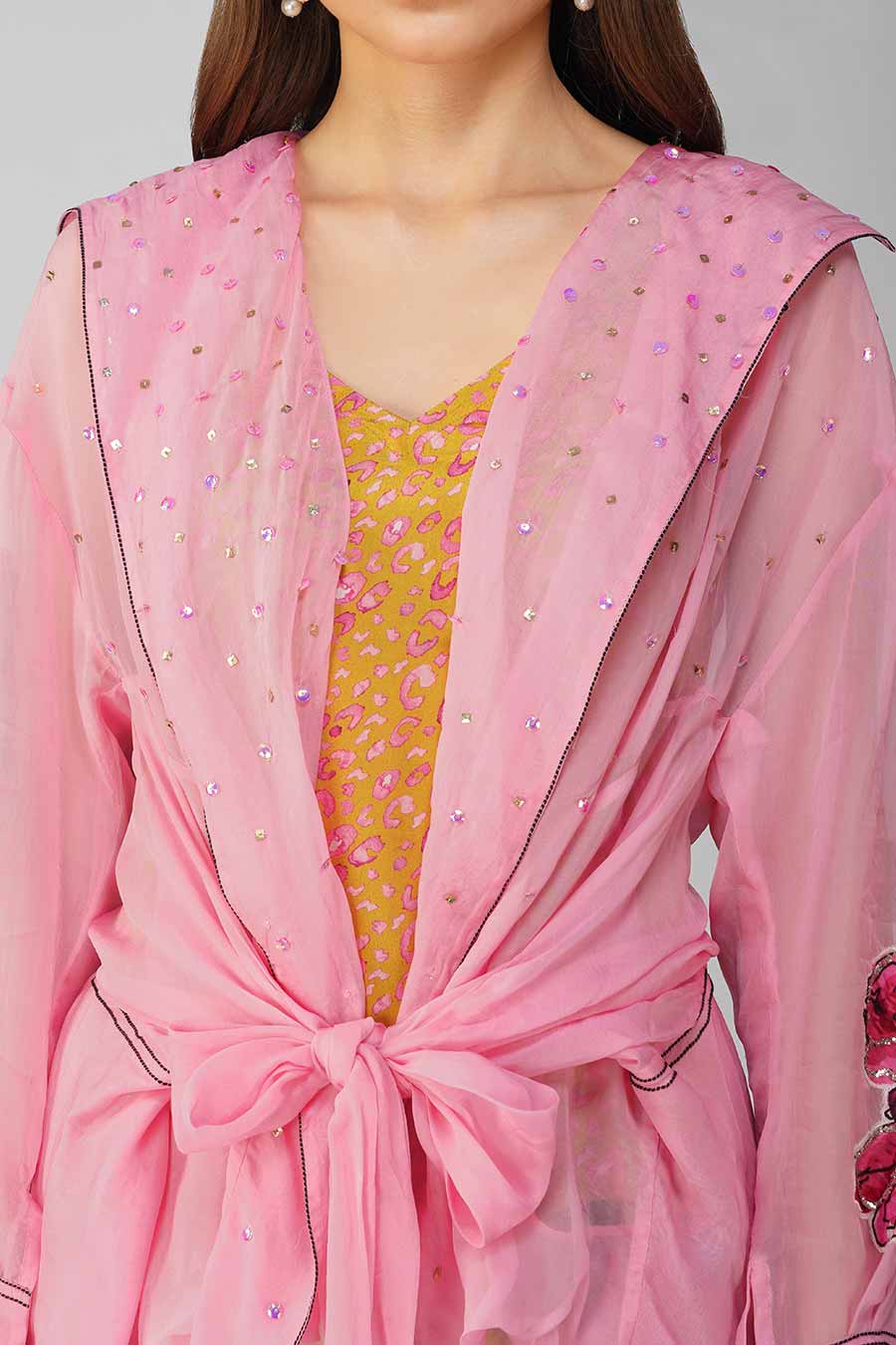 Pink Big Flower Printed Tie-Up Top & Pant Co-Ord Set