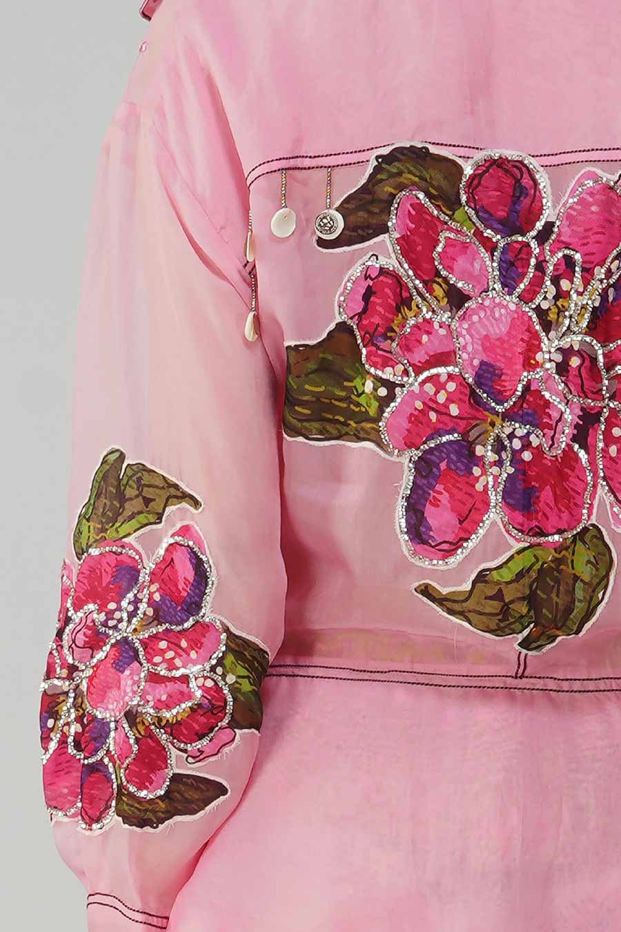 Pink Big Flower Printed Tie-Up Top & Pant Co-Ord Set