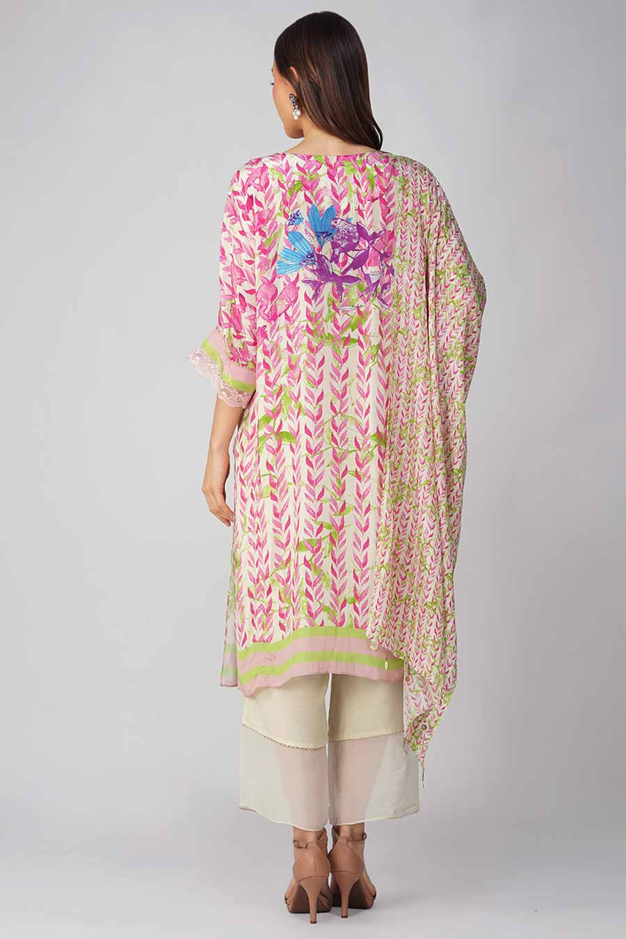Pink Leaf Printed Kurta Set