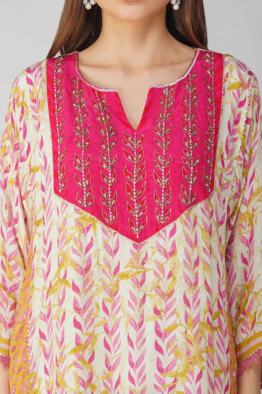 Pink Leaf Printed Gharara Set