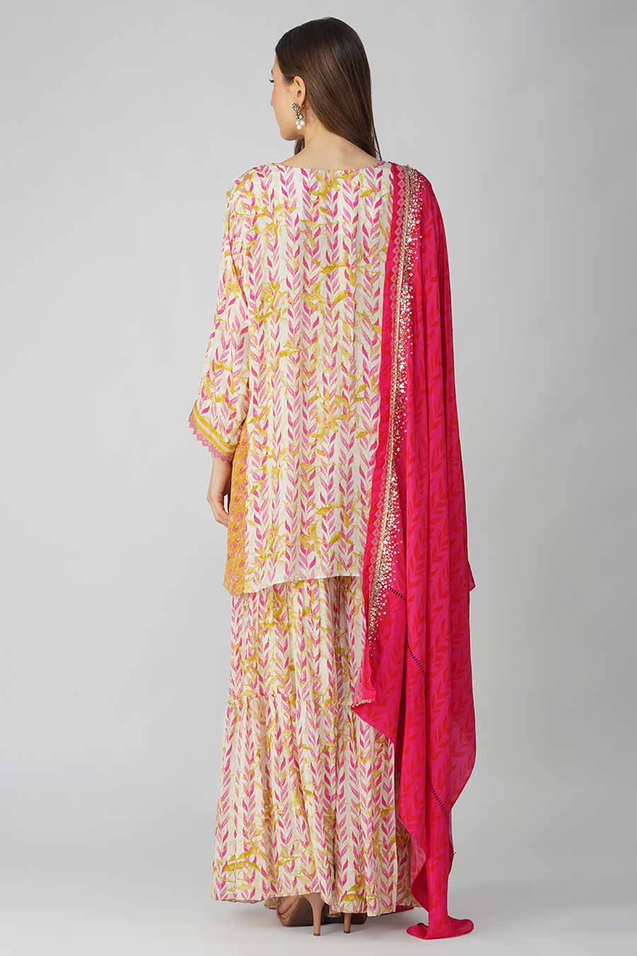 Pink Leaf Printed Gharara Set