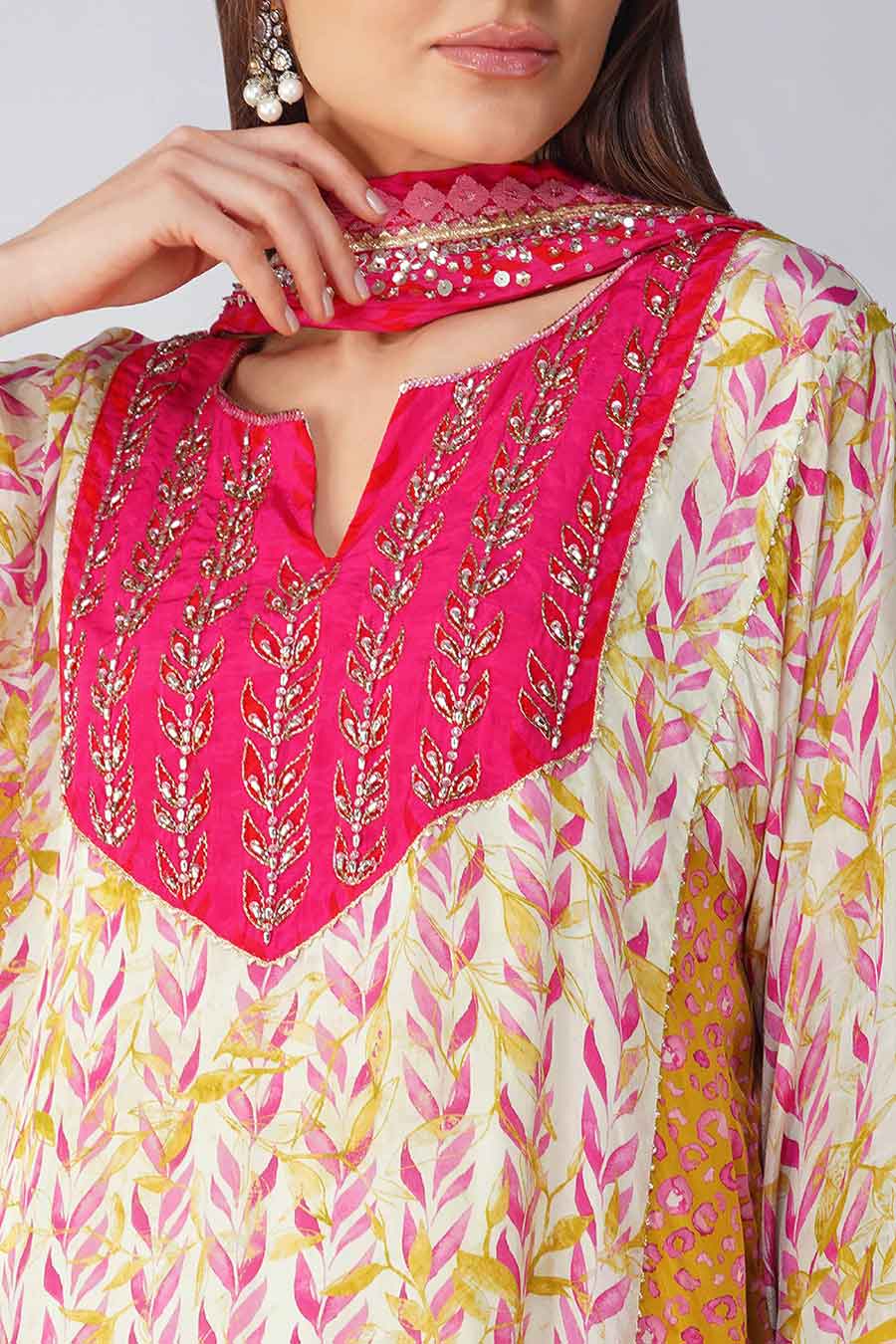 Pink Leaf Printed Gharara Set