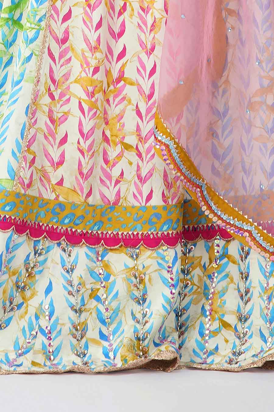 Multicolour Leaf Printed Lehenga Set