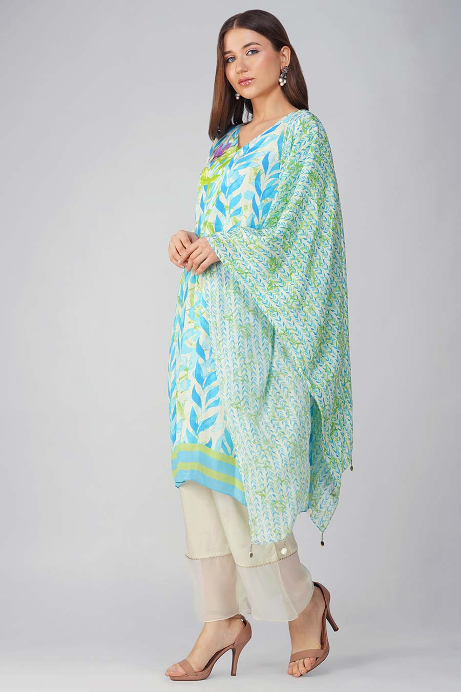 Blue Leaf Printed Kurta Set