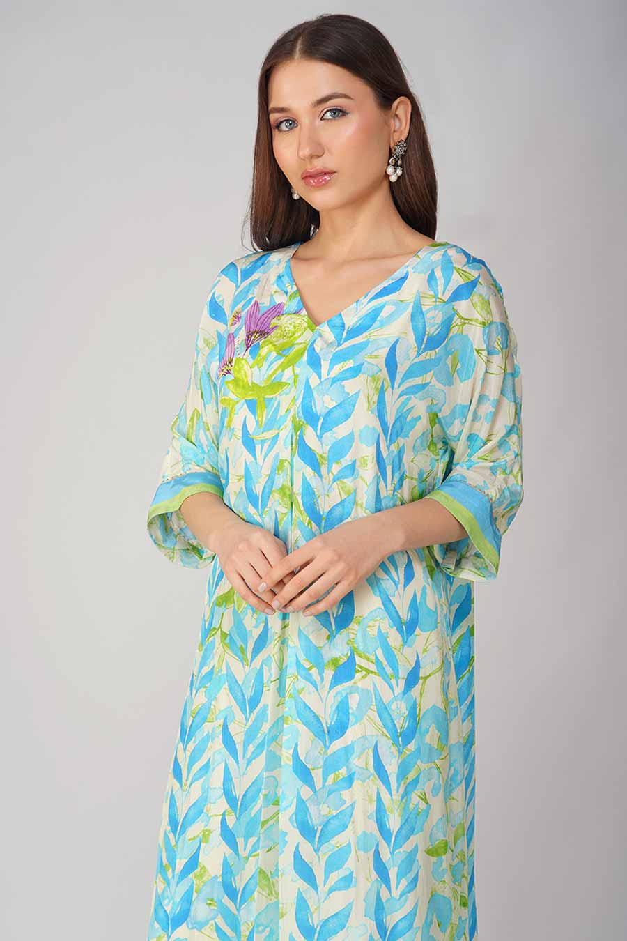 Blue Leaf Printed Kurta Set