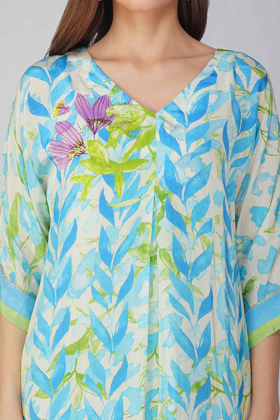 Blue Leaf Printed Kurta Set