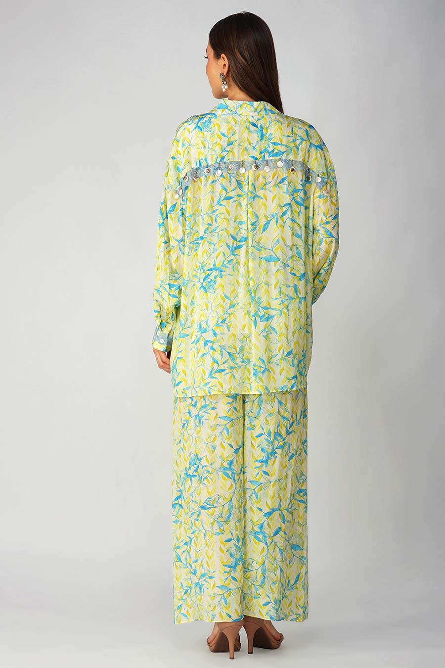Yellow Leaf Printed Shirt & Pant Co-Ord Set