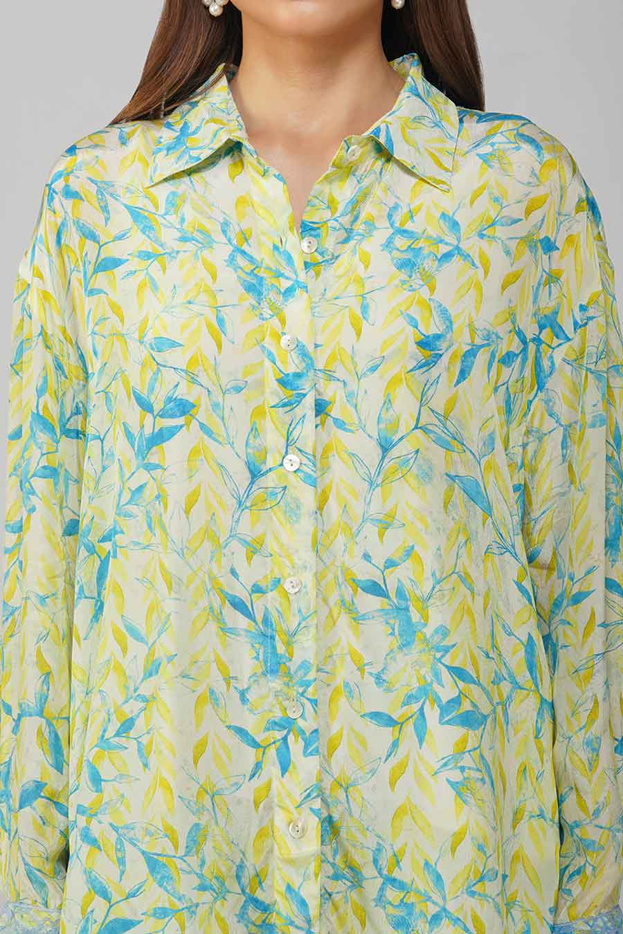 Yellow Leaf Printed Shirt & Pant Co-Ord Set