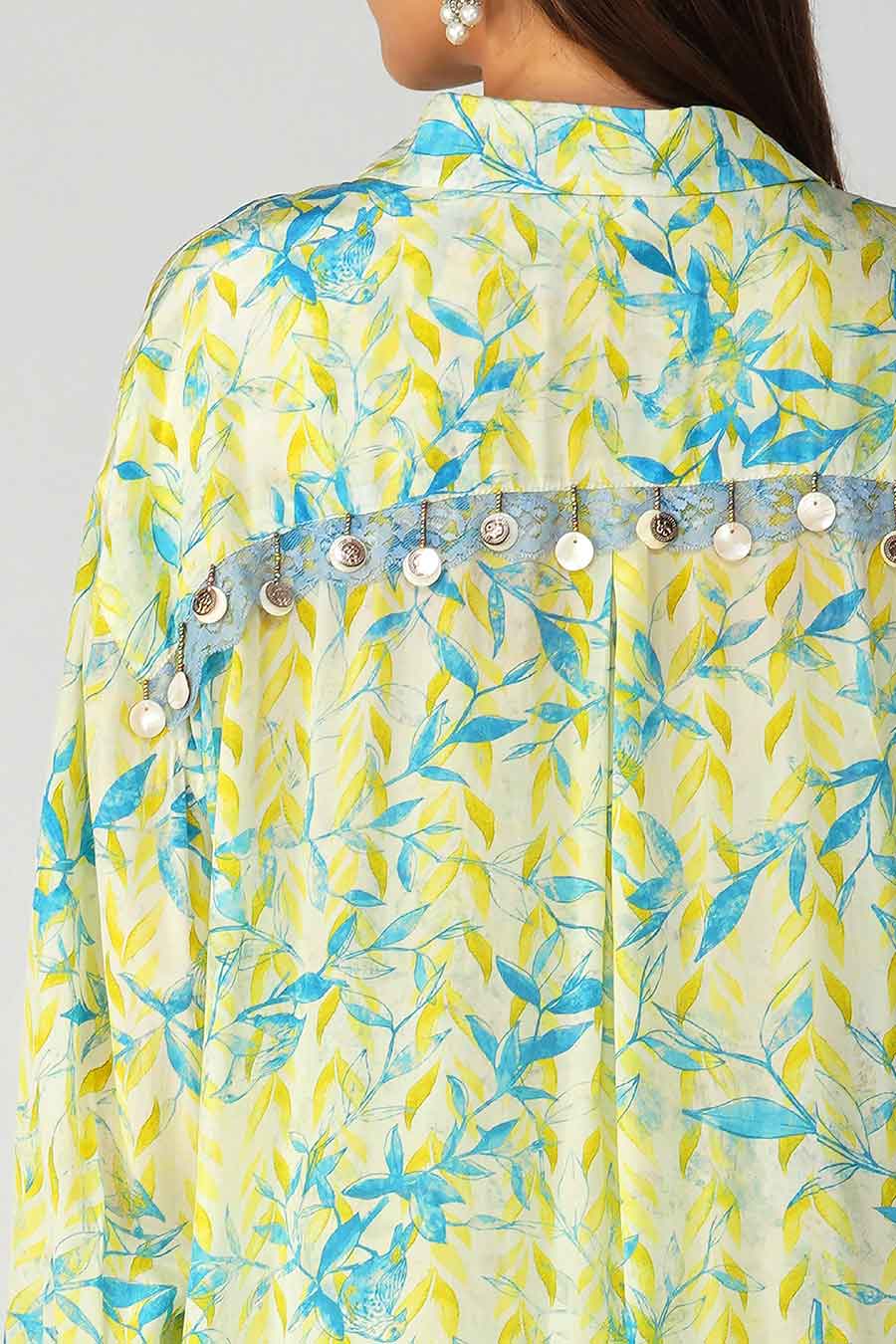 Yellow Leaf Printed Shirt & Pant Co-Ord Set
