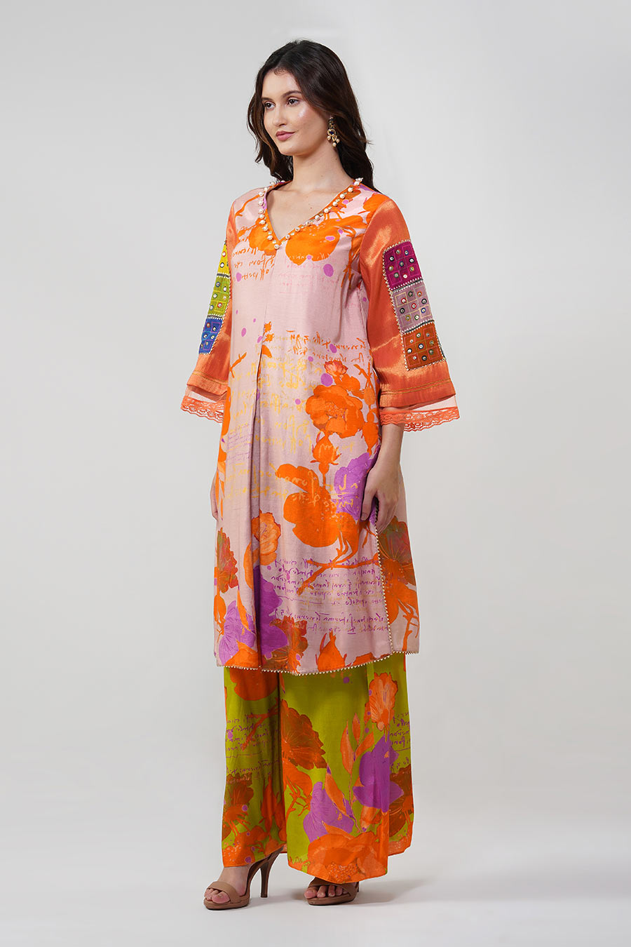 Multicolour Banjara Bloom Box-Pleated Kurta & Pant Set