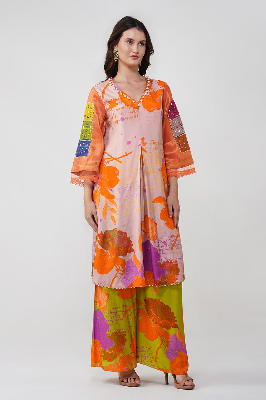 Multicolour Banjara Bloom Box-Pleated Kurta & Pant Set