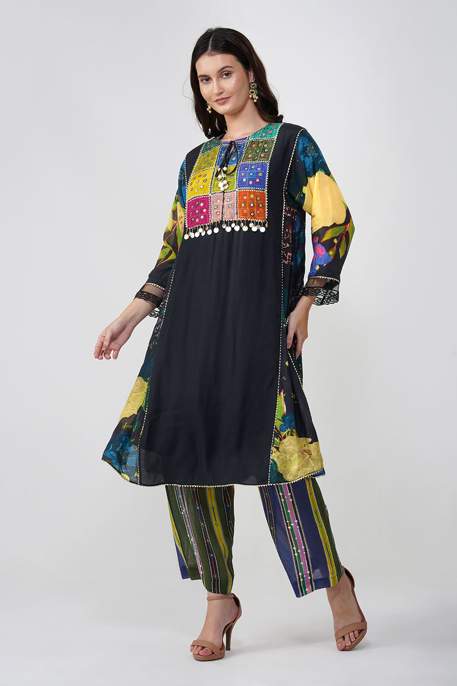 Black Banjara Bloom Kalidar Kurta & Pant Set