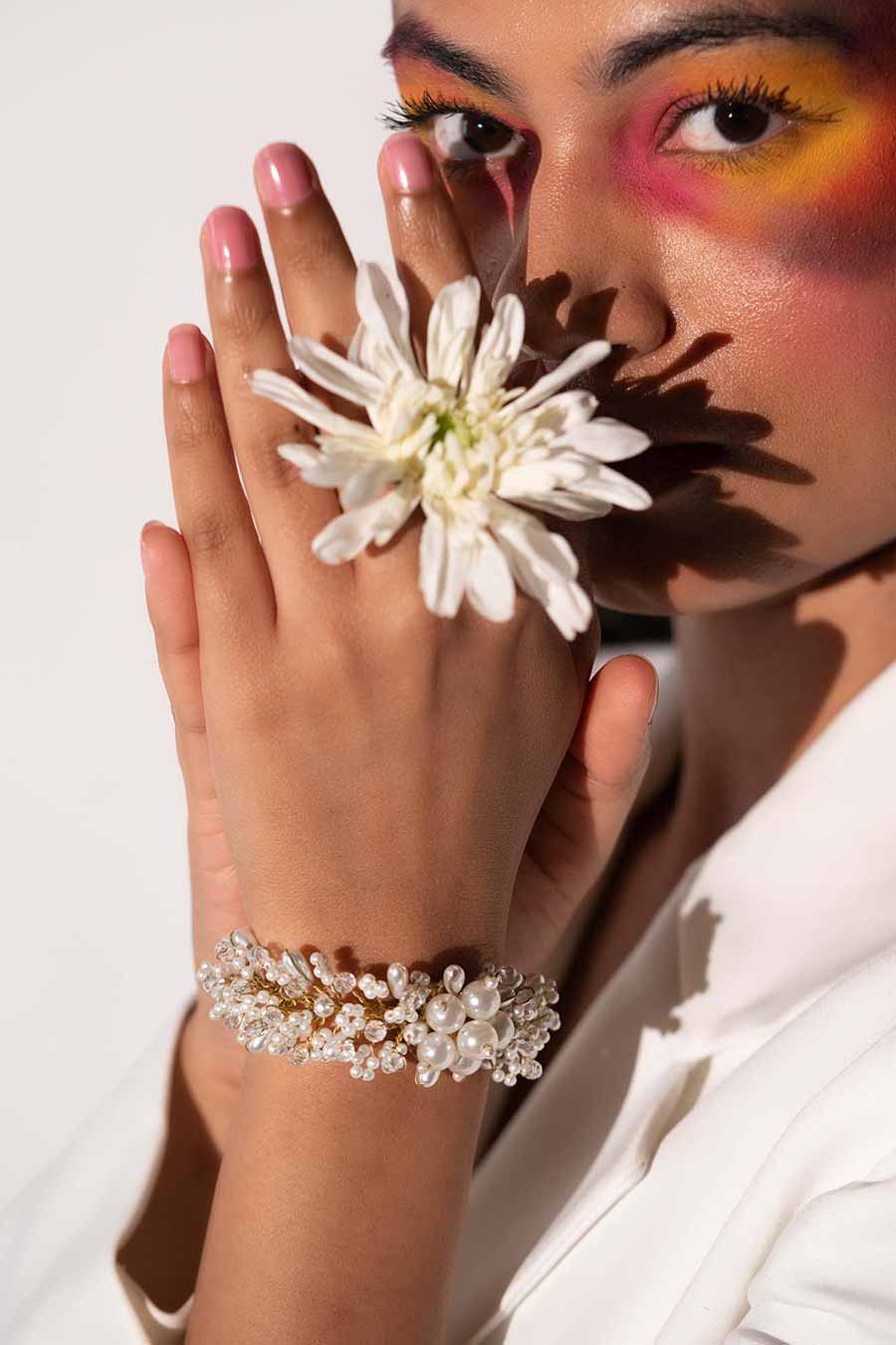 Silver Peony Bloom Bracelet