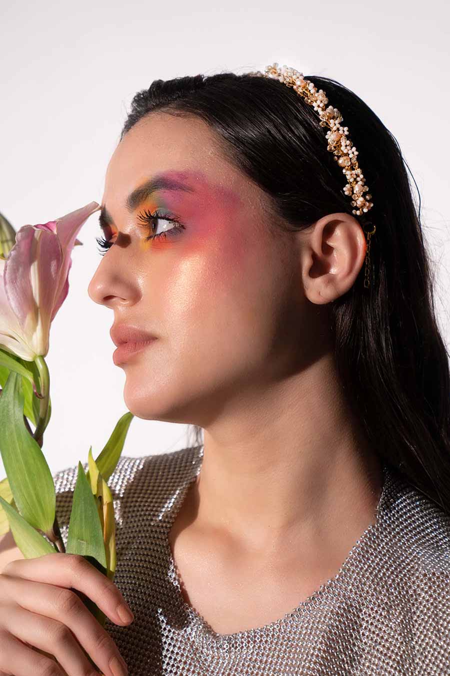 Peach Beaded Blossom Tiara Headgear