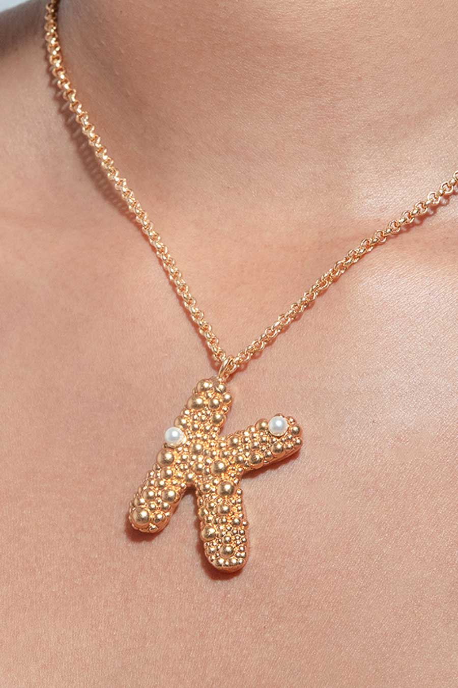 Gold Initial "K" Pendant With Chain