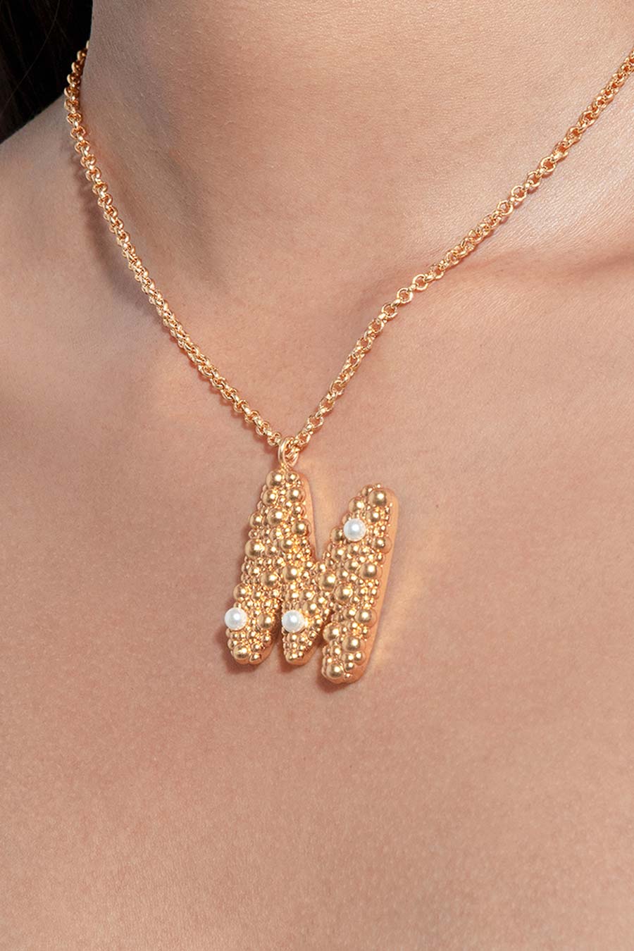 Gold Initial "M" Pendant With Chain