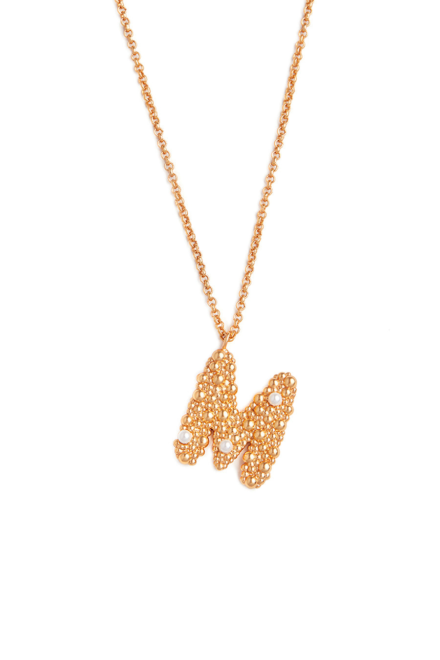 Gold Initial "M" Pendant With Chain