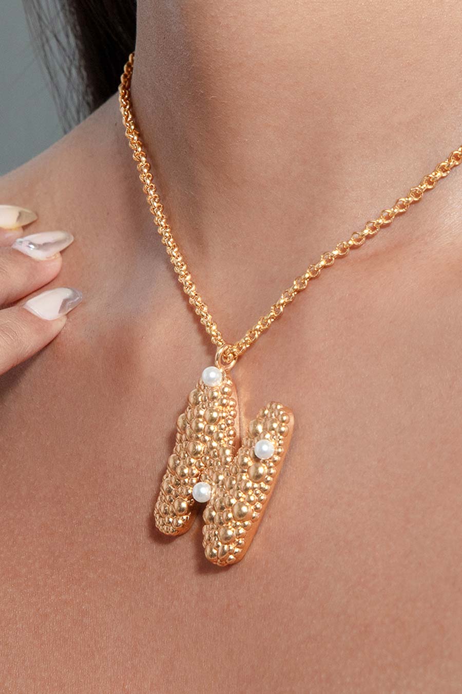 Gold Initial "N" Pendant With Chain