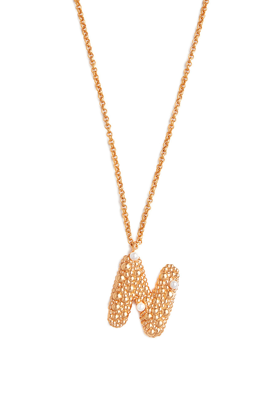 Gold Initial "N" Pendant With Chain