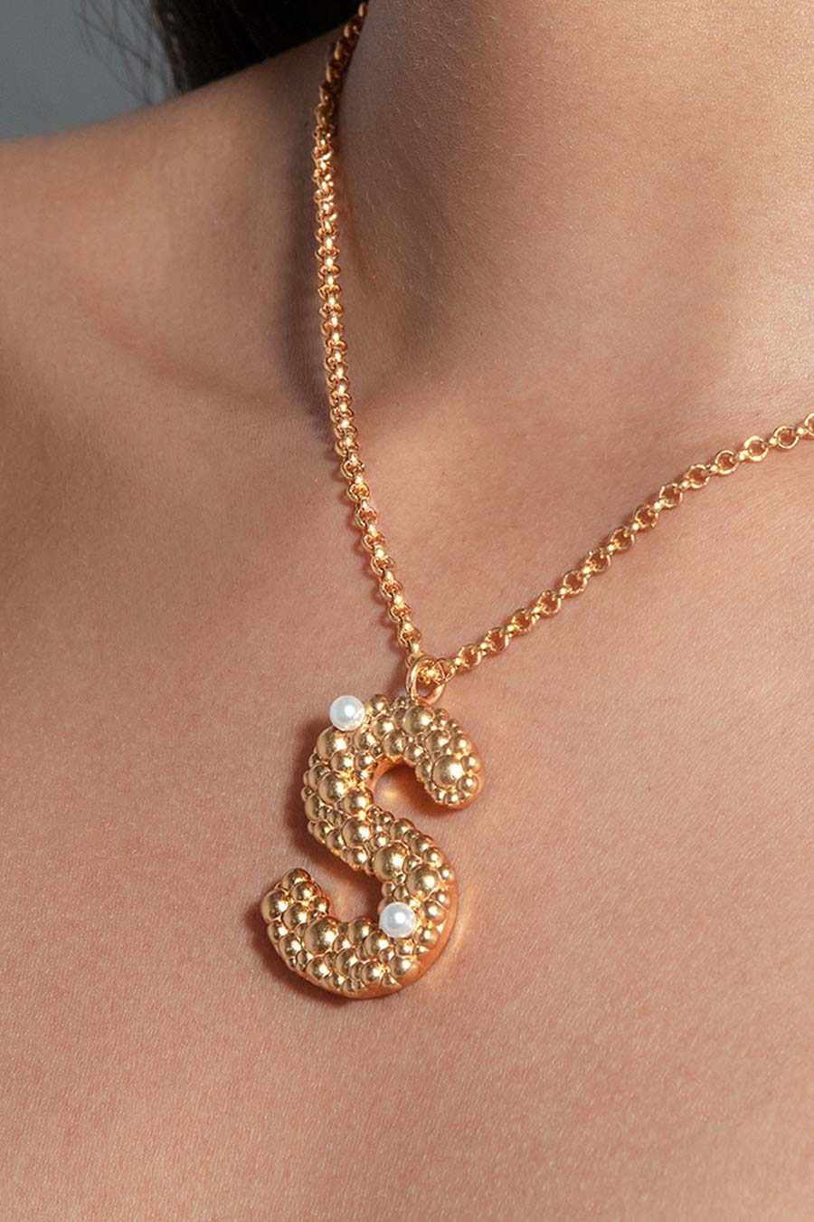 Gold Initial "S" Pendant With Chain