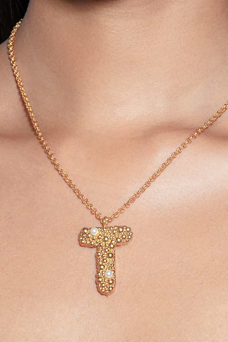 Gold Initial "T" Pendant With Chain