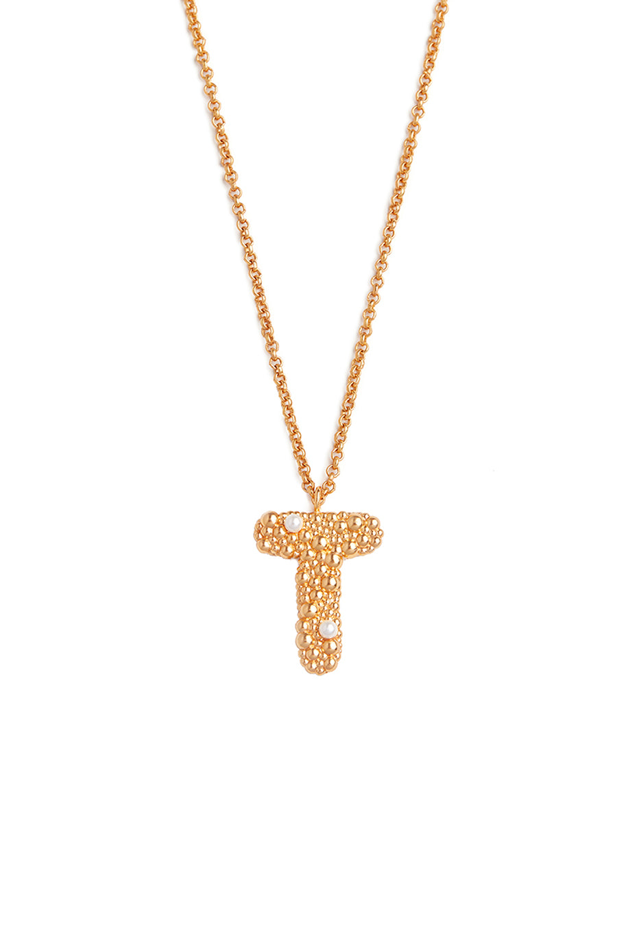 Gold Initial "T" Pendant With Chain