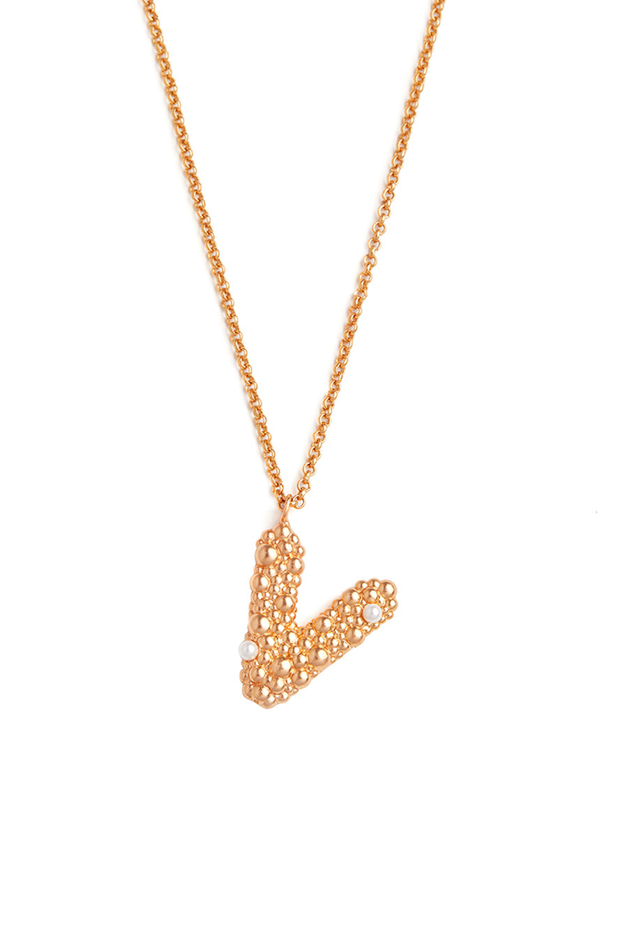 Gold Initial "V" Pendant With Chain