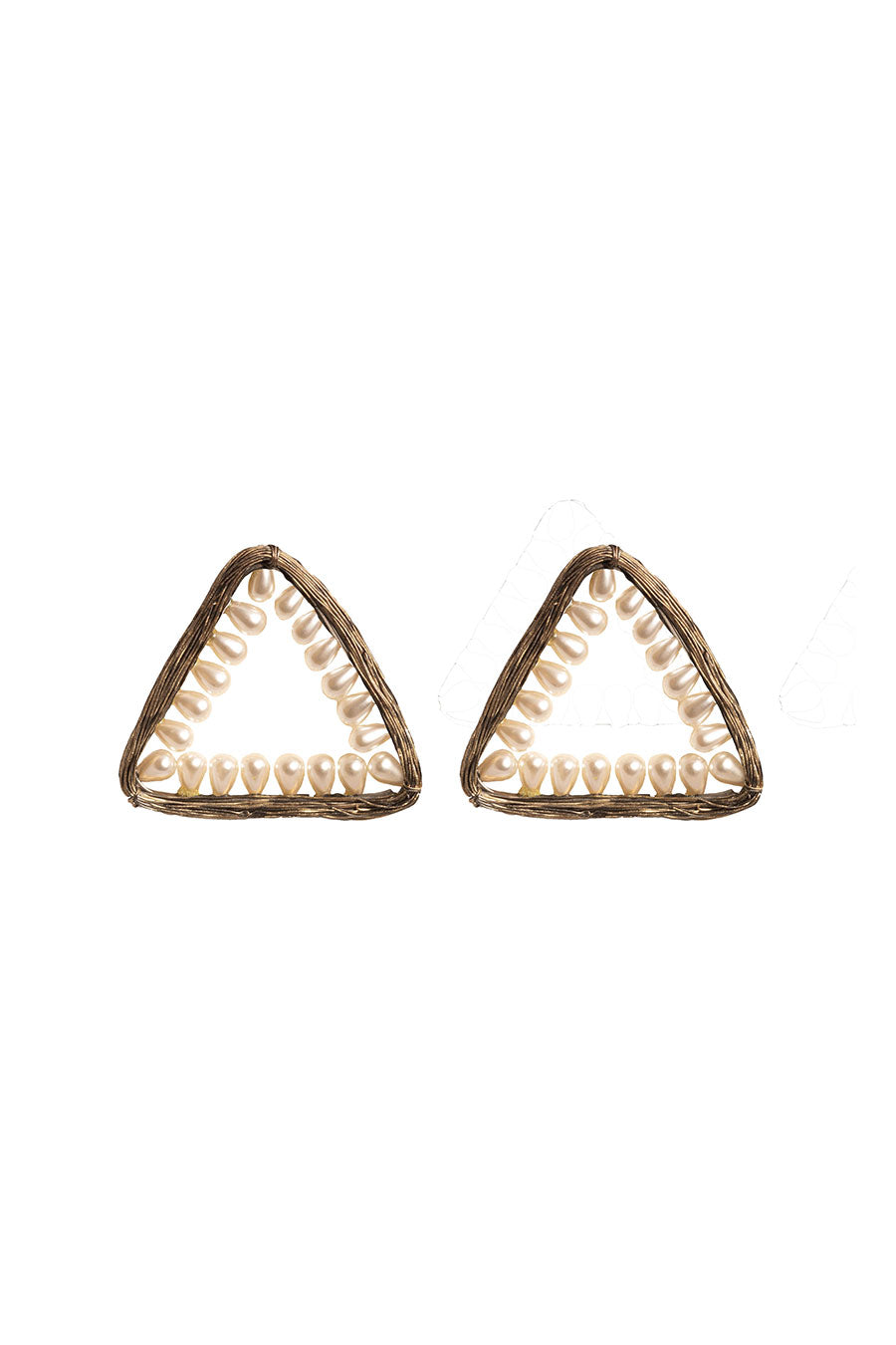 Gold Plated String Beans Pearl Long Stud Earrings