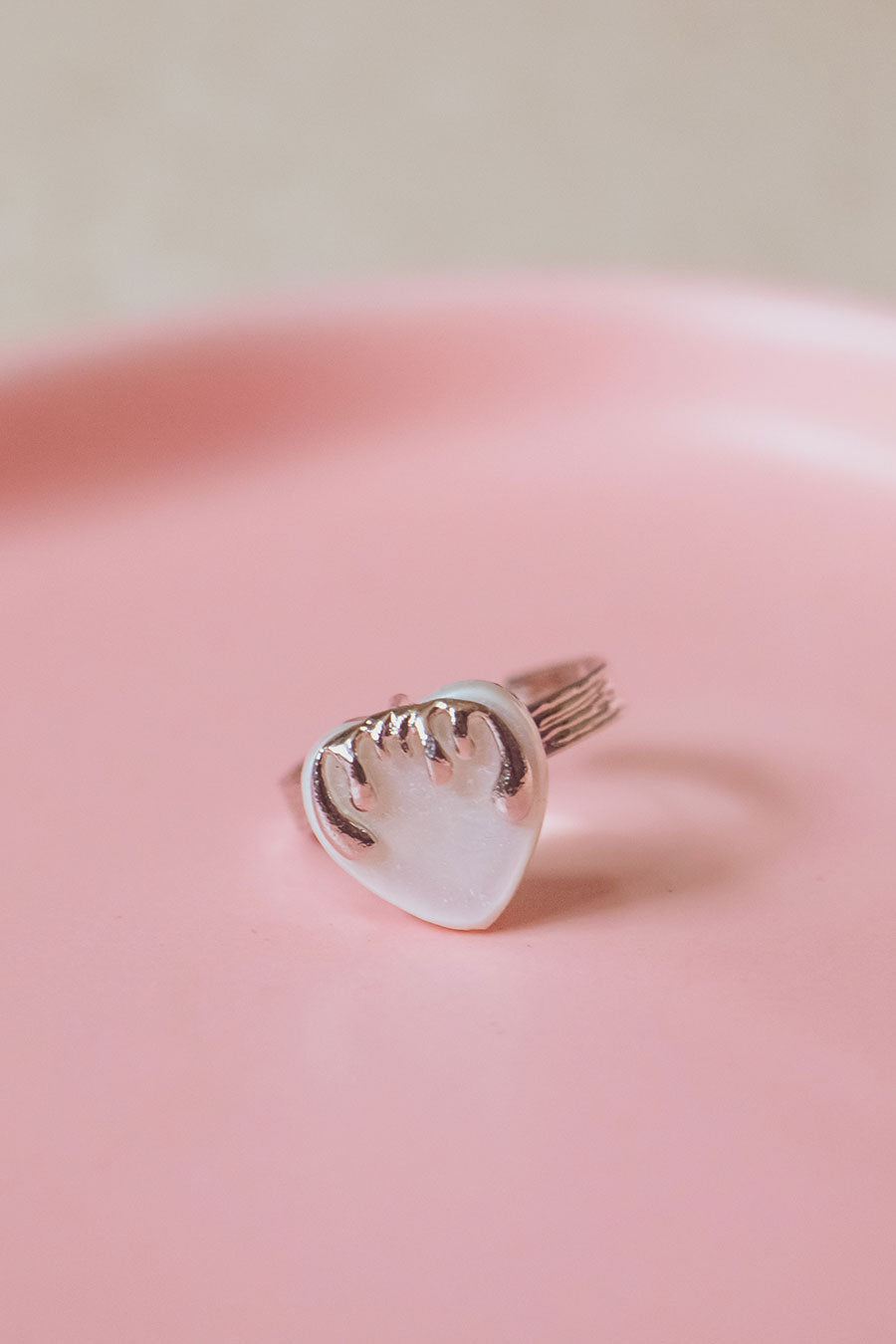 Silver Polished Melting Heart Pearl Ring