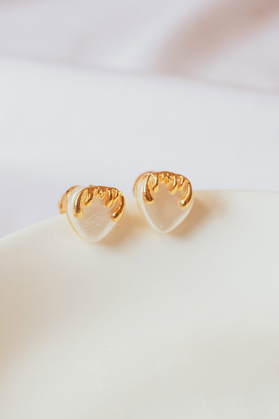 Gold Plated Melting Heart Pearl Stud Earrings