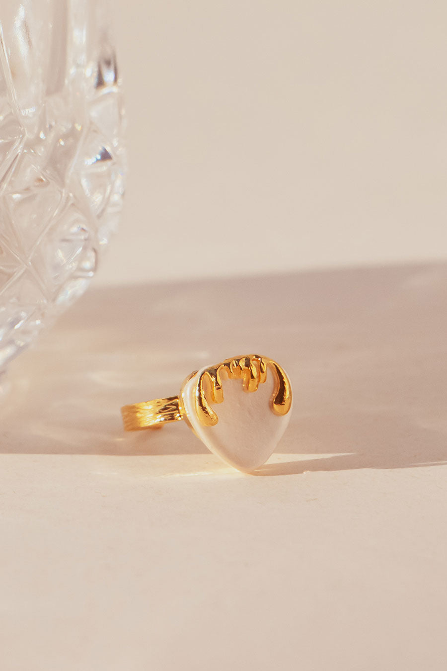 Gold Plated Melting Heart Pearl Ring