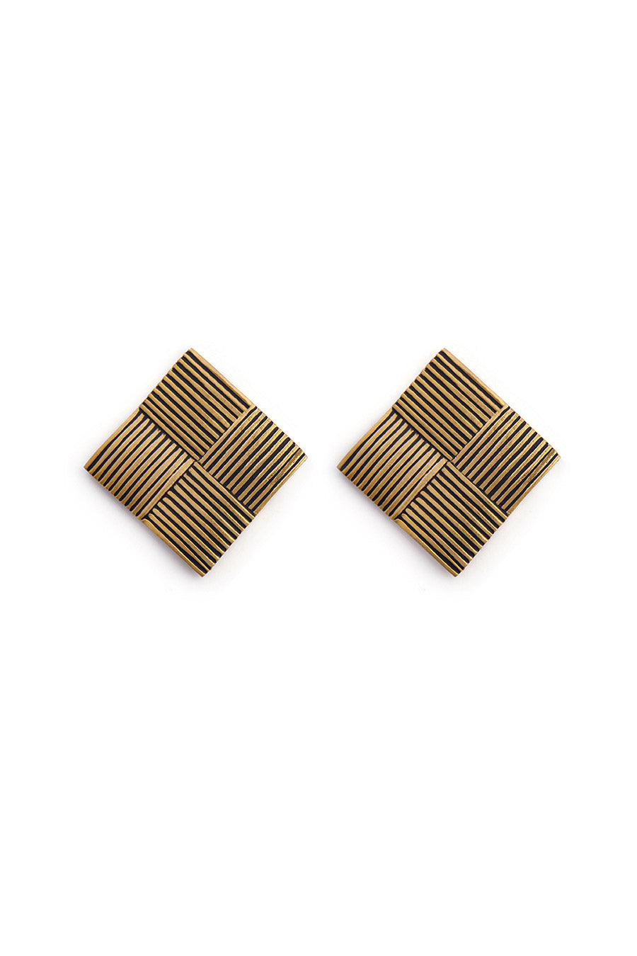 Gold Textured Square Stud Earrings