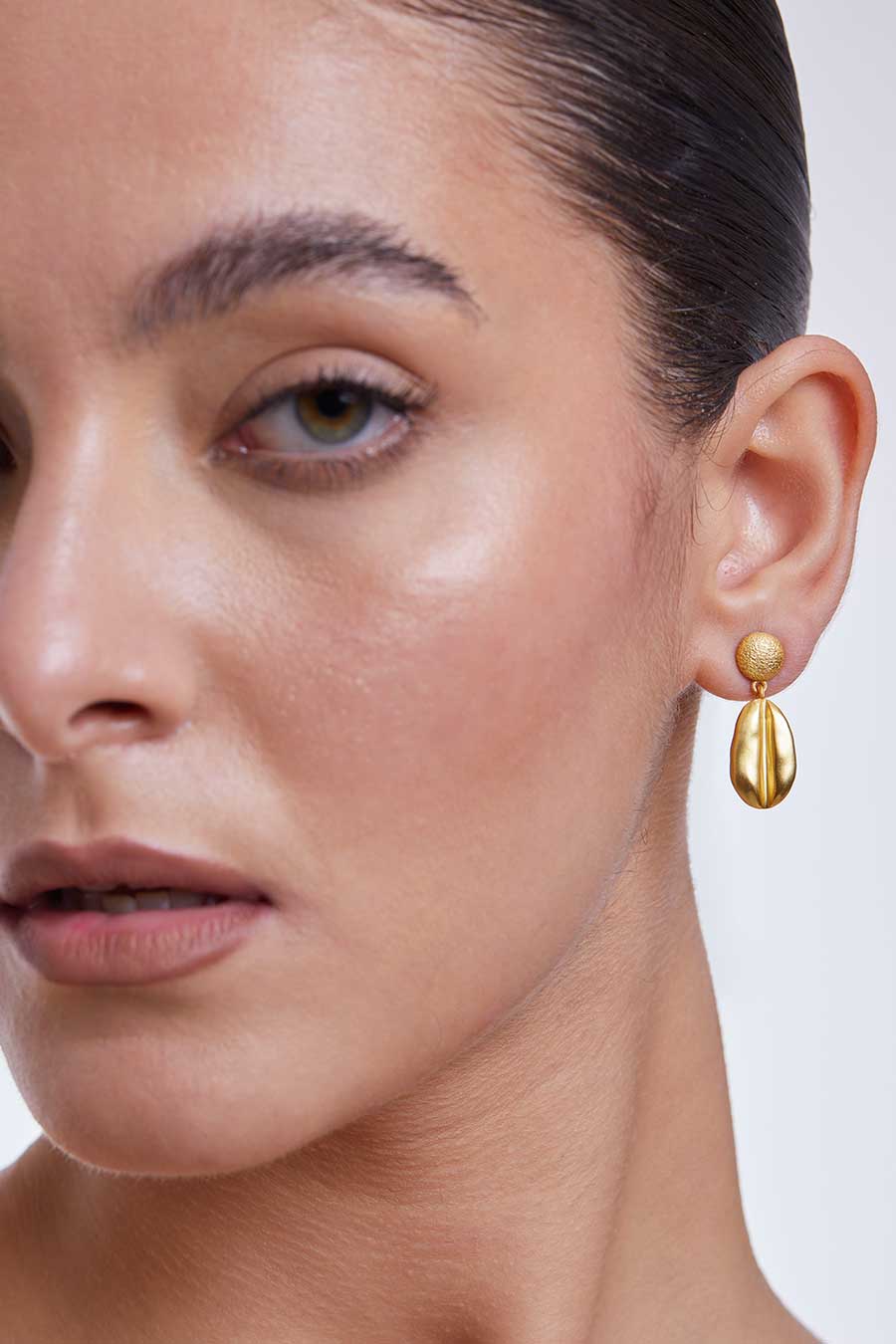 Gold Plated Bean Dangler Earrings