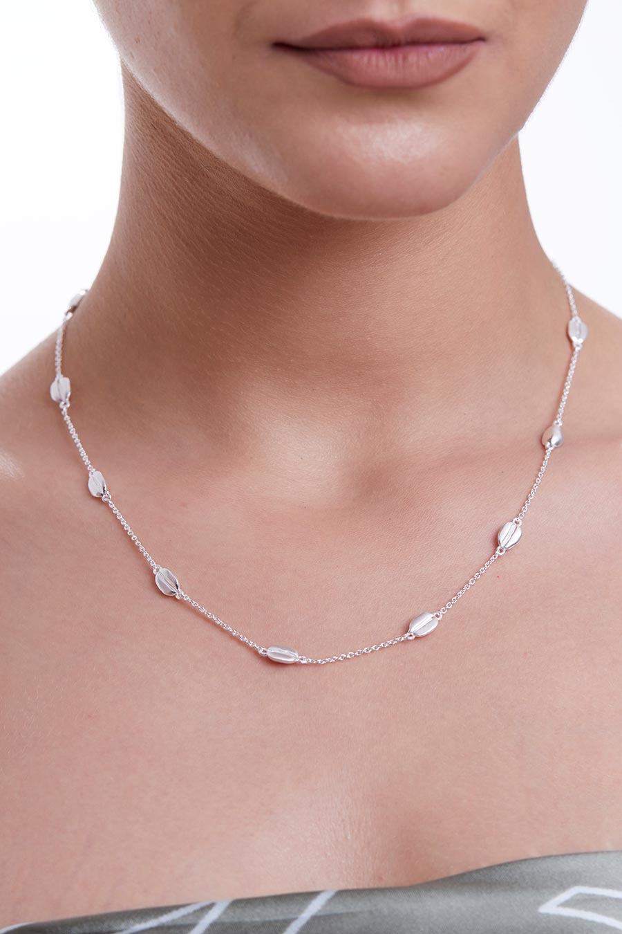 Silver Polished Bean Medley Neckchain