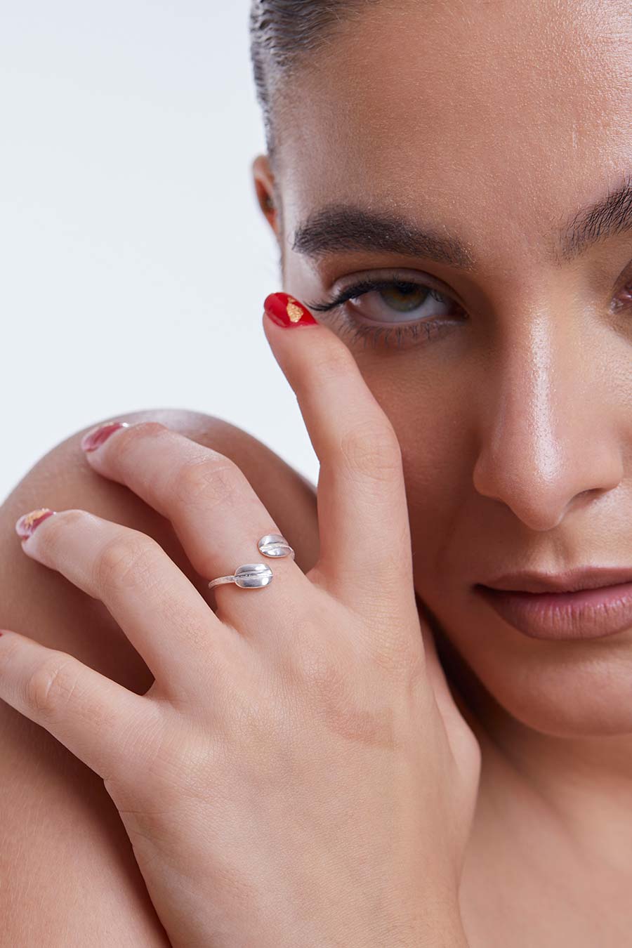 Silver Polished Double-Bean Ring