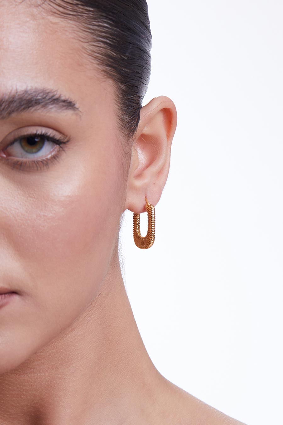 Gold Threaded Rectangular Hoop Earrings