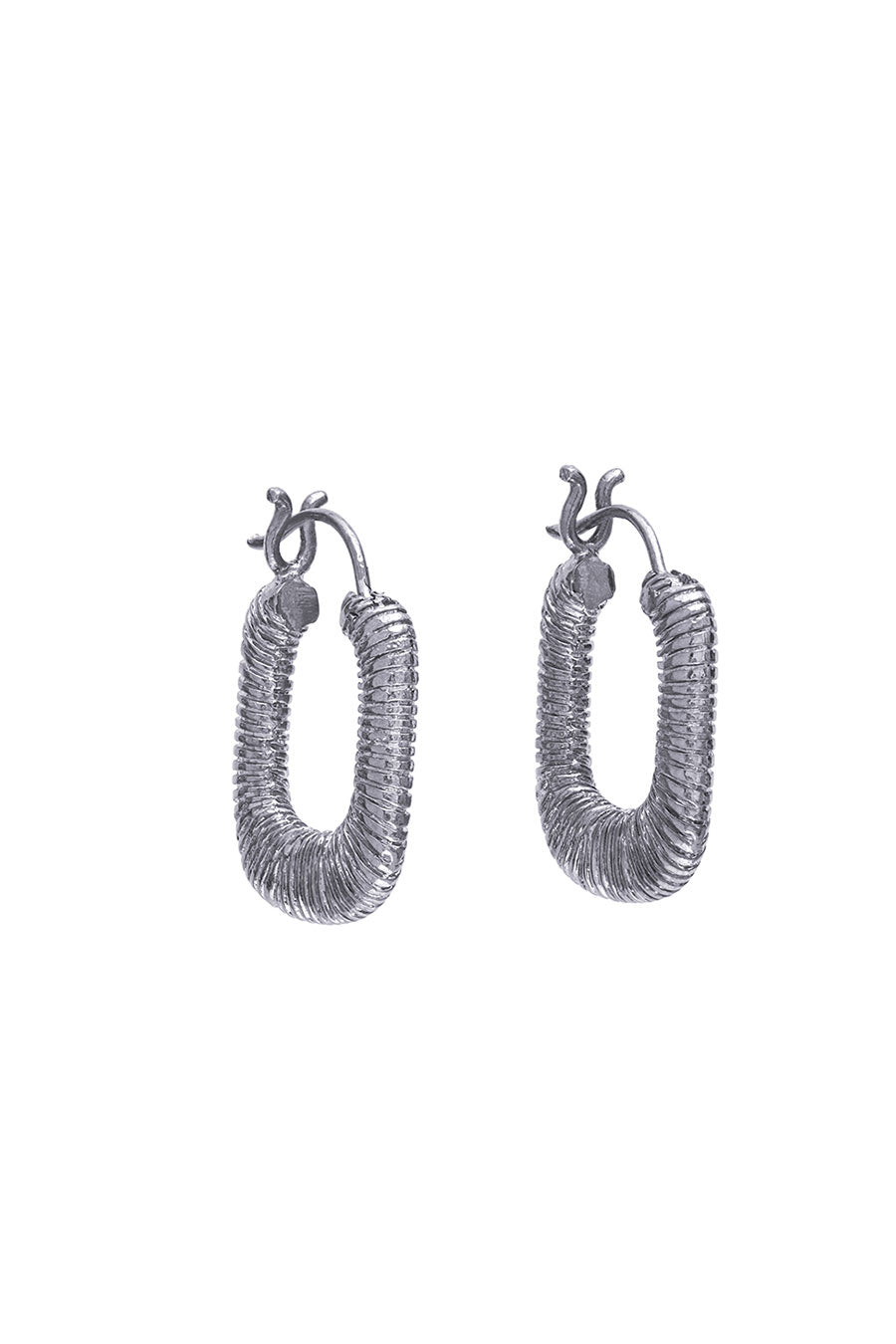 Silver Threaded Rectangular Hoop Earrings