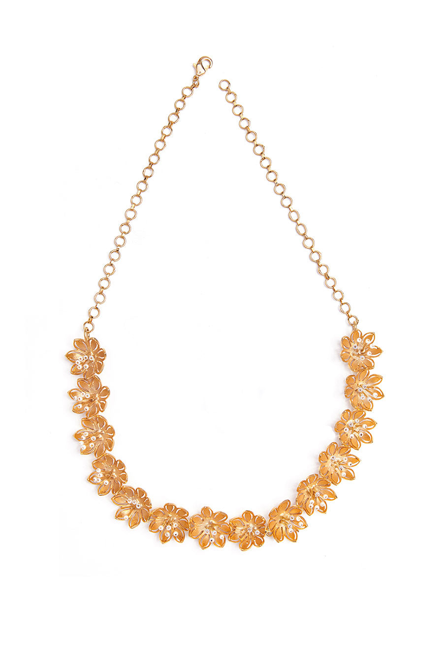 Gold Plated Pearly Flower Necklace
