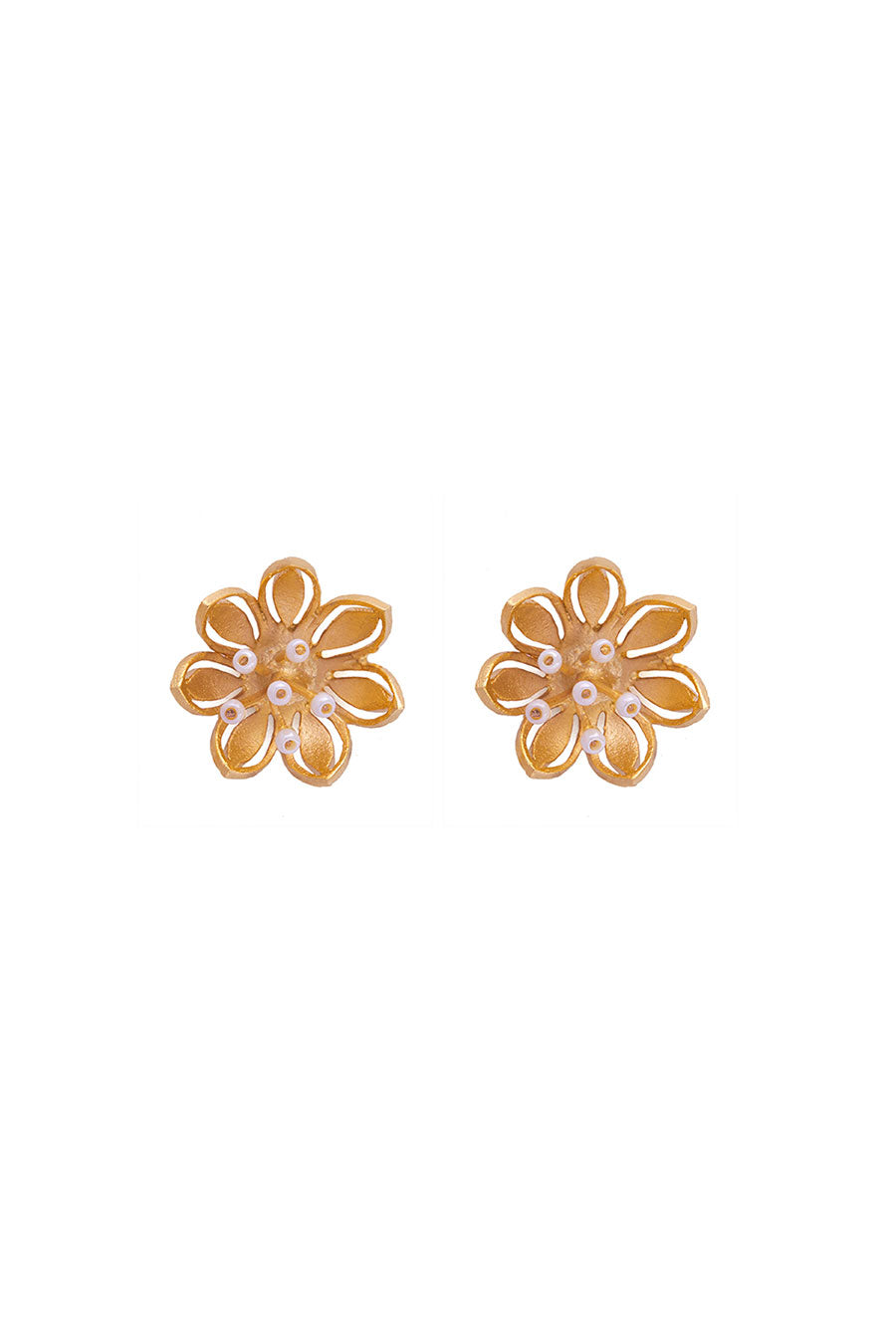 Gold Plated Pearly Flower Earrings