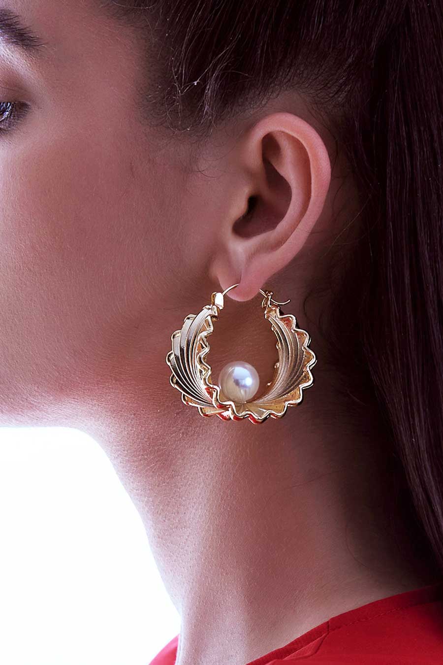 Gold Plated Oyster Hoop Earrings