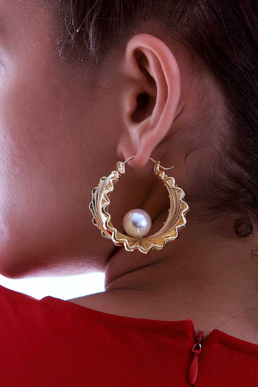 Gold Plated Oyster Hoop Earrings