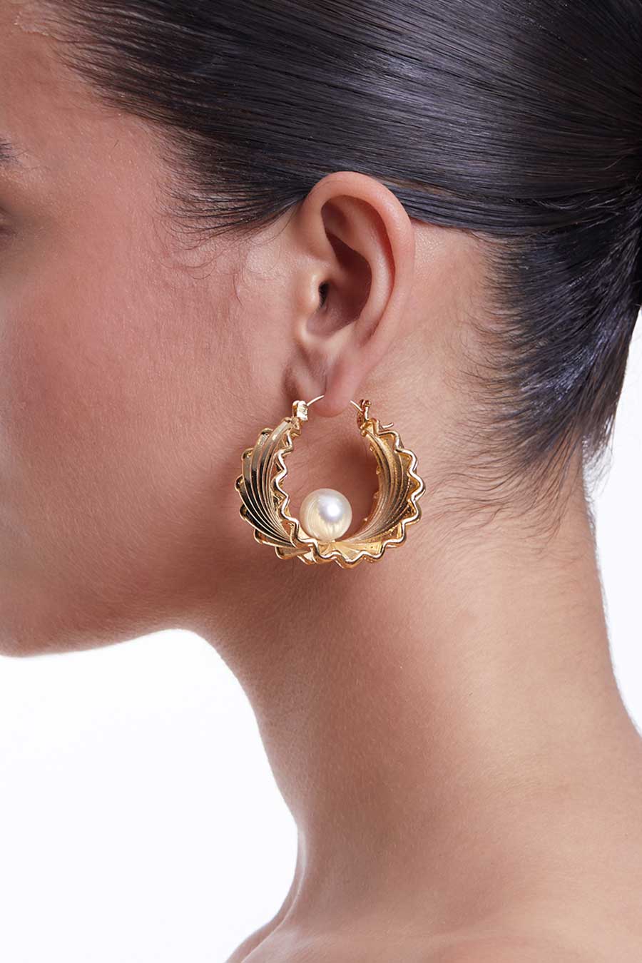 Gold Plated Oyster Hoop Earrings